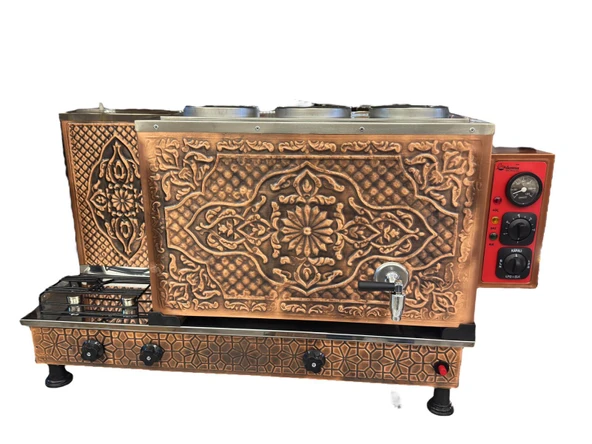 Demsu 3 Demlikli Antik Bakır Meşale Desen Elektrik + Gazlı Çay Kazanı