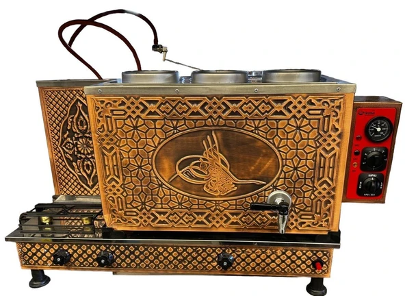 Demsu 3 Demlikli Antik Bakır Osmanlı Tuğrası Elektrik + Gazlı Full Otomatik Çay Kazanı