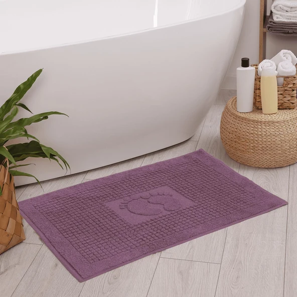Homedius Banyo Kareli Ayak Desenli Pamuk Ayak Havlusu 50x70cm Mor 2’li - 3