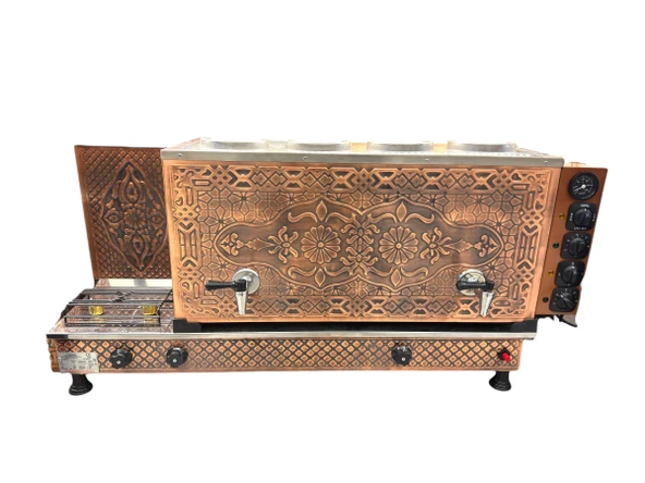 Demsu 4 Demlikli Antik Bakır Meşale Desen Elektrik + Gazlı Full Otomatik Çay Kazanı ürün görseli 1