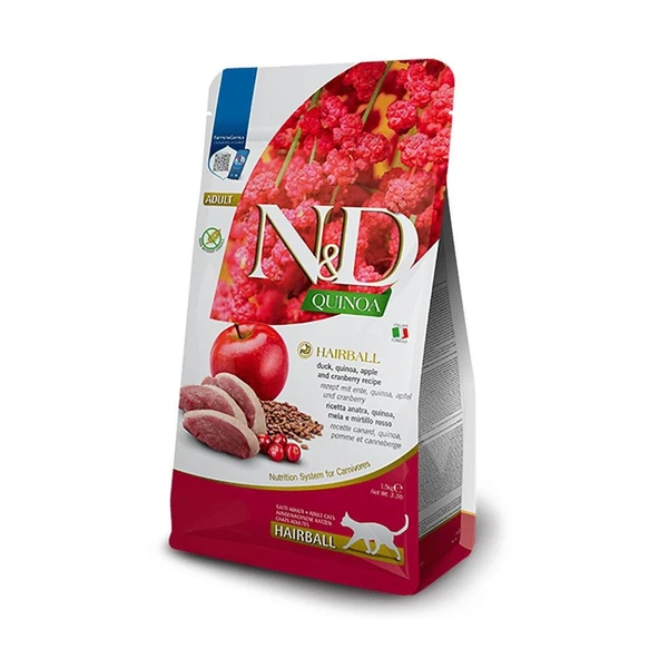 ND Quinoa Hairball Ördek Etli Kinoa ve Elmalı Yetişkin Kedi Maması 1,5 Kg