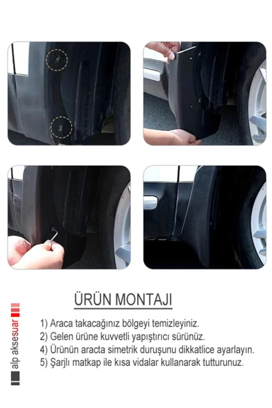 alp aksesuar  Oto Paçalık Oto Tozluk Oto Çamurluk Yazısız Üniversal 4lü Set Tüm Araçlara Uyumlu - 3