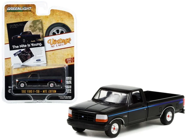 Greenlight Ford F-150 Nite Edition Pickup Truck Black with Blue Stripes "The Nite Is Young" 1/64 Model Araba ürün görseli