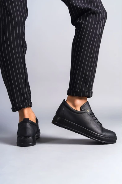 ET152 Cool Bağcıklı Cilt Erkek Günlük Spor Klasik Ayakkabı ST - Siyah - Resim 3