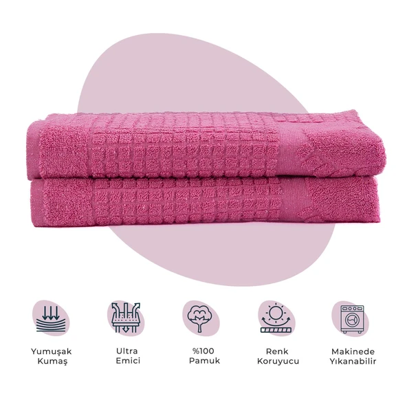 Homedius Banyo Kareli Ayak Desenli Pamuk Ayak Havlusu 50x70cm Pembe 2’li