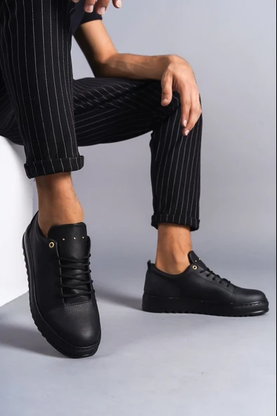 ET152 Cool Bağcıklı Cilt Erkek Günlük Spor Klasik Ayakkabı ST - Siyah - Resim 2