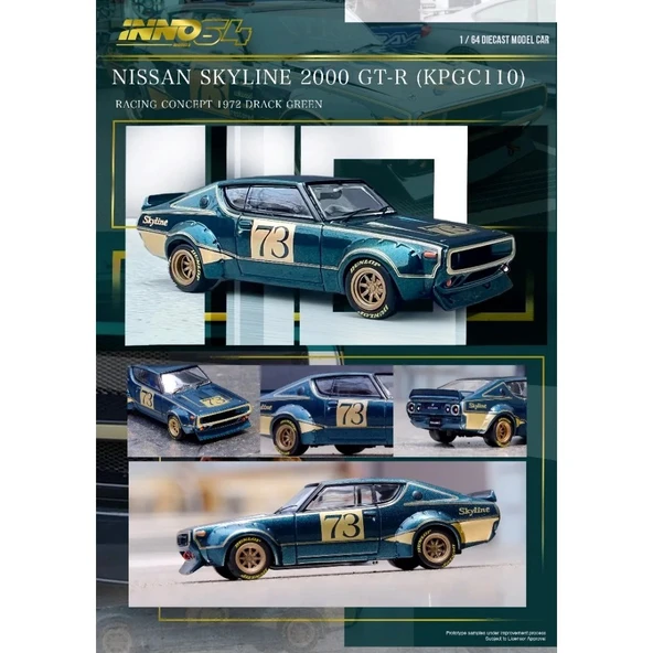 Inno 1:64 Nissan Skyline 2000 GT-R (KPGC110) Racing Concept Green IN64-KPGC110RC-GRN - 2