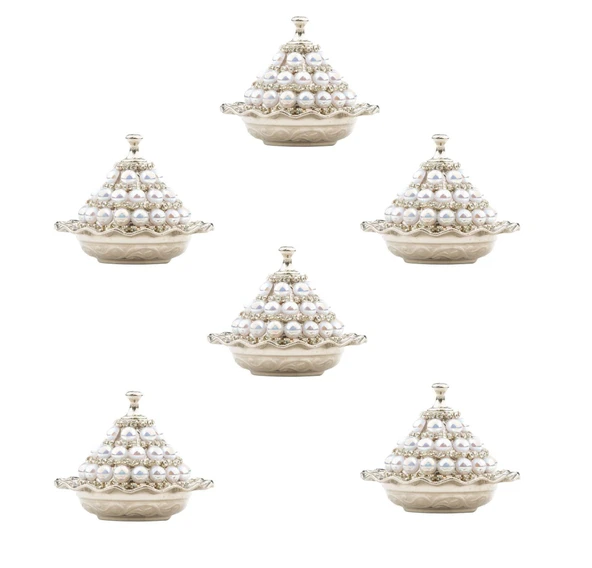 İnci ve Swarovski Taşlı 6'lı Lokumluk Beyaz ürün görseli