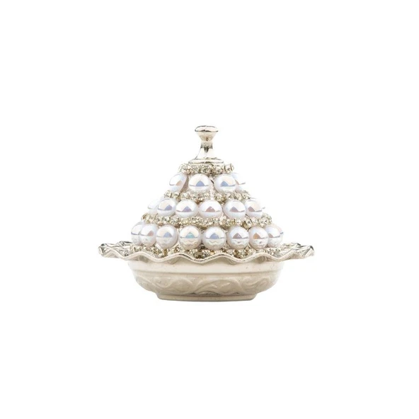 İnci ve Swarovski Taşlı 6'lı Lokumluk Beyaz - Resim 2