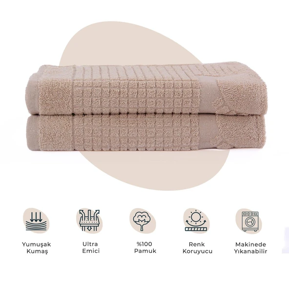 Homedius Banyo Kareli Ayak Desenli Pamuk Ayak Havlusu 50x70cm Sütlü Kahve 2’li