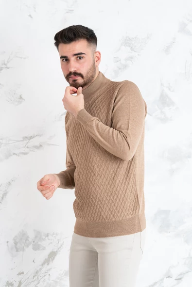 WOOLEN WORLD YARIM BALIÇI REGULAR FİT DESENLİ ERKEK KAZAK