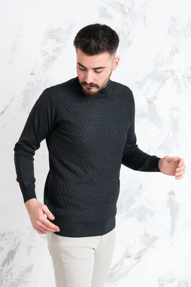 WOOLEN WORLD YARIM BALIÇI REGULAR FİT DESENLİ ERKEK KAZAK - 6