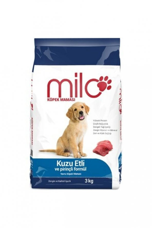 Milo Kuzu Etli&pirinçli Yavru Köpek Maması 3 Kg- ŞEFFAF AMBALAJDIR- sokak canlarına mama hediyeli