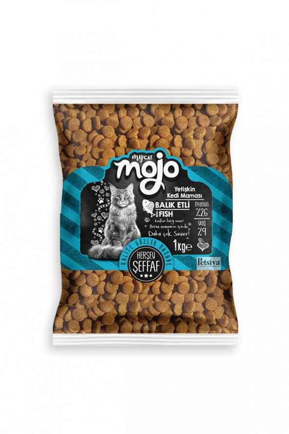 MyCat Mojo Black Balıklı Kedi Maması 1 Kg - şeffaf ambalaj