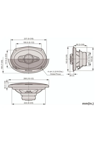 Pioneer TS-A6991F 700W 120Rms 5Yollu 6x9 16X24CM Oval Hoparlör Takımı - 6