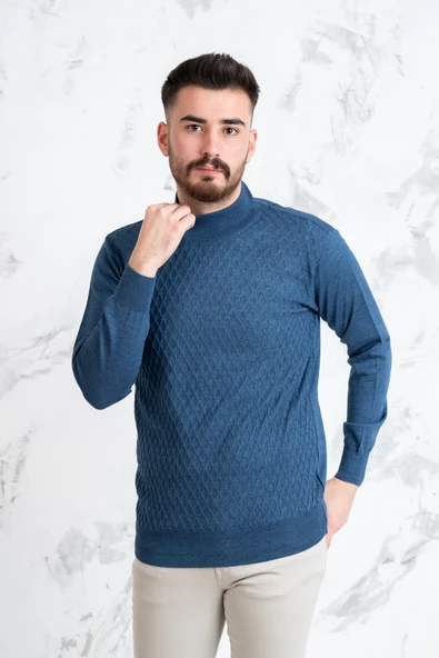 WOOLEN WORLD YARIM BALIÇI REGULAR FİT DESENLİ ERKEK KAZAK - 11