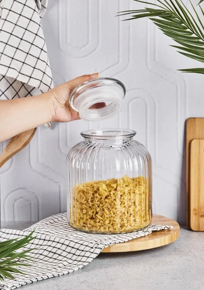 Renato Cam Kavanoz - Çizgili Erzak Kavanozu - 3.75 Litre - 2