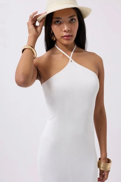 Çapraz Askılı Maxi Elbise - 4
