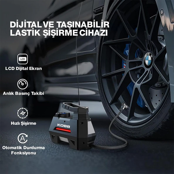 KOBB KB180 12Volt 150 PSI Ayarlanabilir Dijital Basınç Göstergeli Lastik Şişirme Pompası - 6