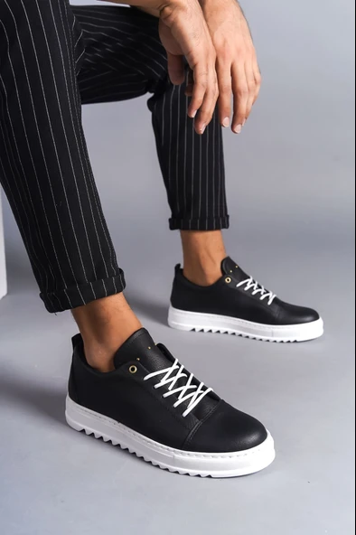 ET152 Cool Bağcıklı Cilt Erkek Günlük Spor Klasik Ayakkabı BT - Siyah ürün görseli