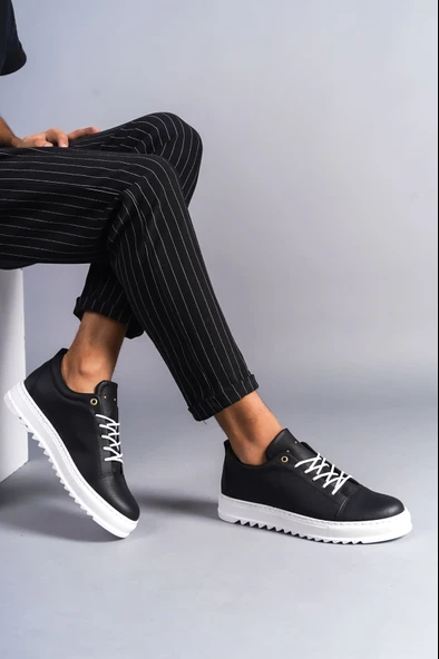 ET152 Cool Bağcıklı Cilt Erkek Günlük Spor Klasik Ayakkabı BT - Siyah - Resim 3