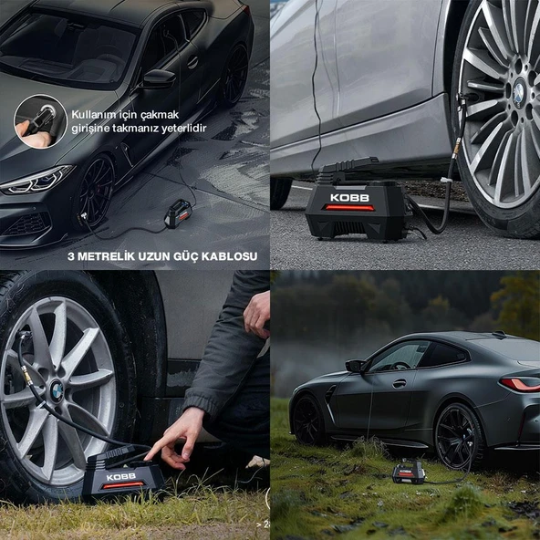 KOBB KB180 12Volt 150 PSI Ayarlanabilir Dijital Basınç Göstergeli Lastik Şişirme Pompası - 8