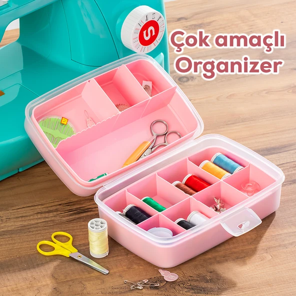 Porsima 1192-2 Premium 12 Bölmeli Çok Amaçlı Organizer Takı Toka Makyaj Yüzük Saklama Box Balıkçı Malzeme Kutusu Pembe