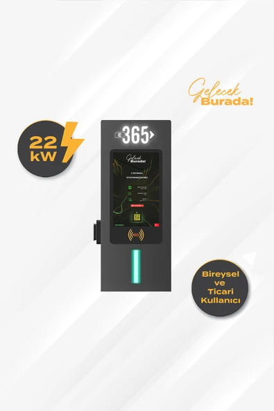 E 365 Ac Duvar Tip 10 İnç Ekranlı Mıd Sayaçlı Tek Soketli Rfıd 22 Kw Sarj İstasyonu