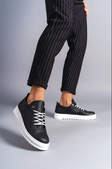 ET152 Cool Bağcıklı Cilt Erkek Günlük Spor Klasik Ayakkabı BT - Siyah - Resim 2