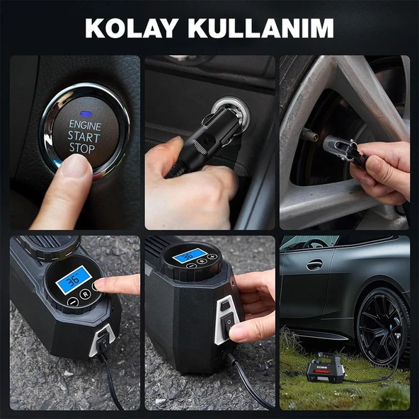 KOBB KB180 12Volt 150 PSI Ayarlanabilir Dijital Basınç Göstergeli Lastik Şişirme Pompası - 10
