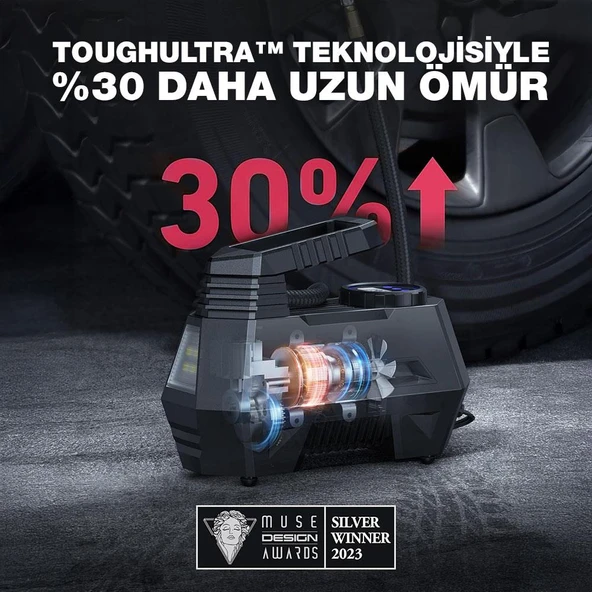 KOBB KB180 12Volt 150 PSI Ayarlanabilir Dijital Basınç Göstergeli Lastik Şişirme Pompası - 7