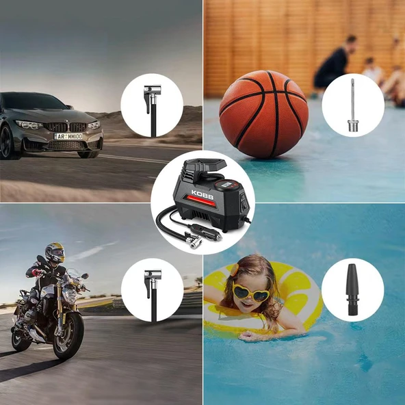 KOBB KB180 12Volt 150 PSI Ayarlanabilir Dijital Basınç Göstergeli Lastik Şişirme Pompası - 9