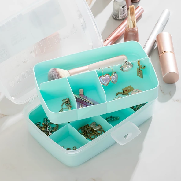 Porsima 1192-1 Premium 12 Bölmeli Çok Amaçlı Organizer Takı Toka Makyaj Yüzük Saklama Box Balıkçı Malzeme Kutusu Yeşil - 2