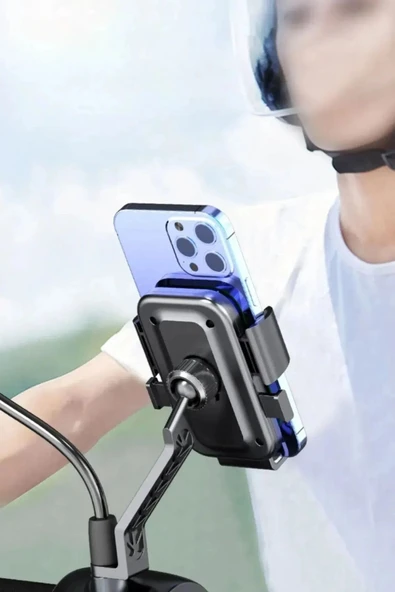 360 Derece Dikiz Aynası Versiyonu Telefon Tutucu Motor,Motosiklet,Bisiklet ,Scooter  Uyumlu - 5