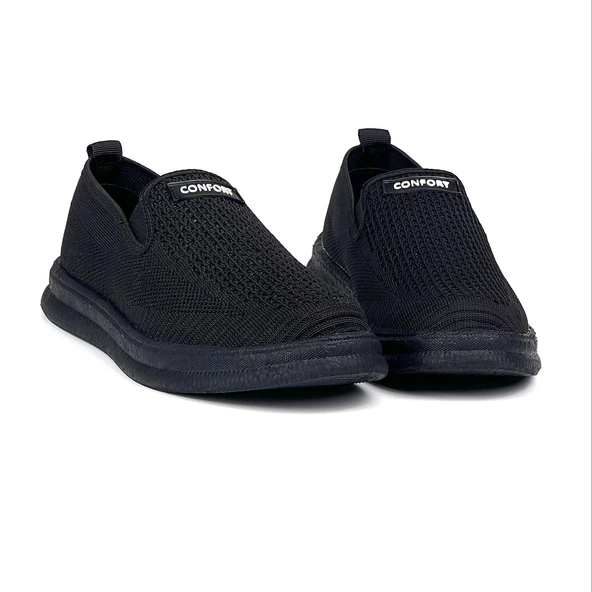 Erkek Siyah Çok Hafif Triko Bağcıksız Esnek Hafif Günlük Casual Sneaker Spor Ayakkabı - Resim 3