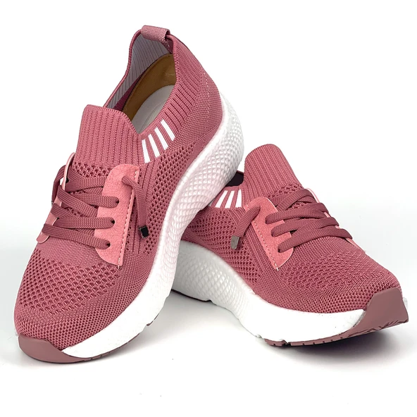 Kadın GülKurusu Çok Hafif Triko Günlük Rahat Ortopedik Terletmeyen Spor Sneaker Ayakkabı - Resim 4