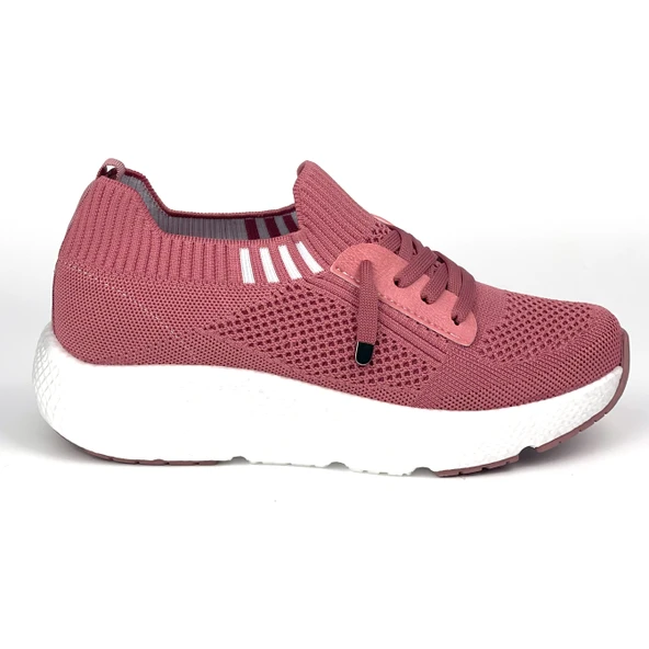 Kadın Gül Kurusu Çok Hafif Triko Günlük Rahat Ortopedik Terletmeyen Spor Sneaker Ayakkabı - 4