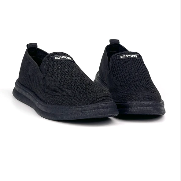 Erkek Siyah Çok Hafif Triko Bağcıksız Esnek Hafif Günlük Casual Sneaker Spor Ayakkabı - 1