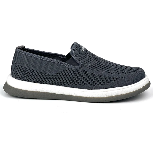 Erkek Gri Çok Hafif Triko Bağcıksız Esnek Hafif Günlük Casual Sneaker Spor Ayakkabı