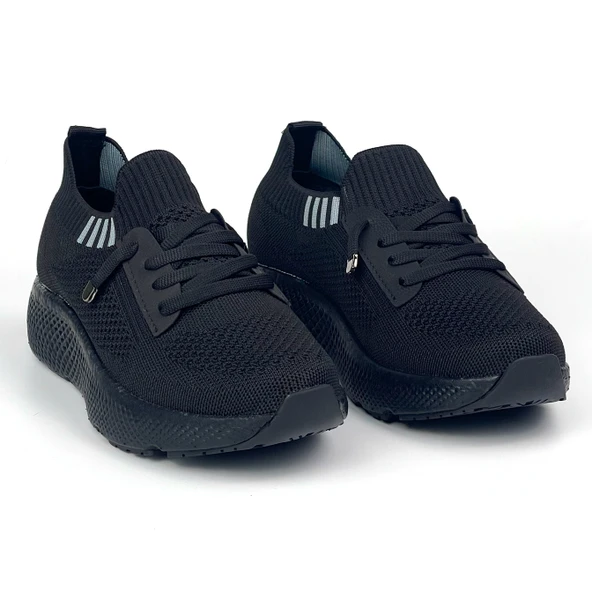 Kadın Siyah Çok Hafif Triko Günlük Rahat Ortopedik Terletmeyen Spor Sneaker Ayakkabı