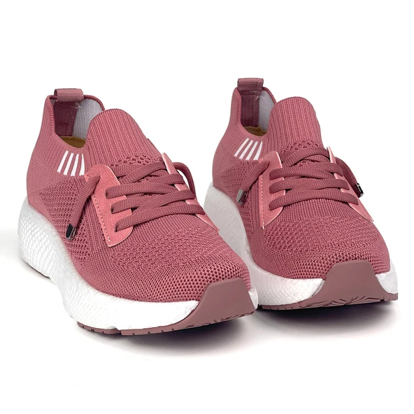 Kadın GülKurusu Çok Hafif Triko Günlük Rahat Ortopedik Terletmeyen Spor Sneaker Ayakkabı - Resim 3