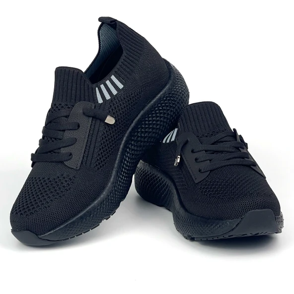 Kadın Siyah Çok Hafif Triko Günlük Rahat Ortopedik Terletmeyen Spor Sneaker Ayakkabı - 2