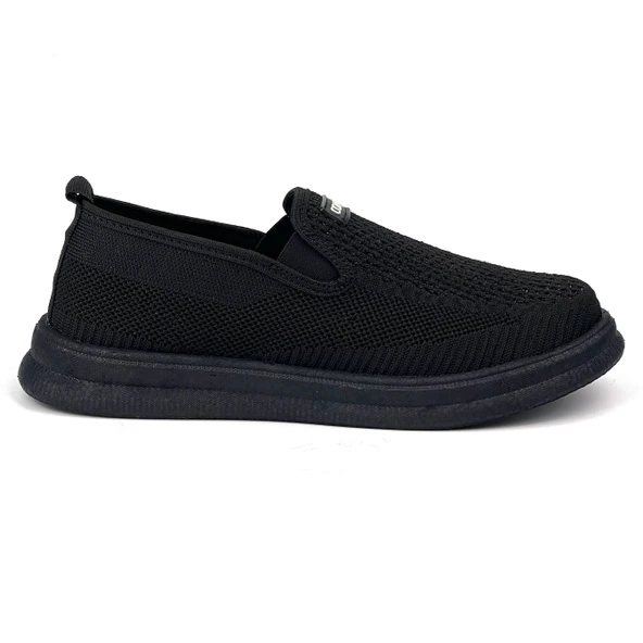 Erkek Siyah Çok Hafif Triko Bağcıksız Esnek Hafif Günlük Casual Sneaker Spor Ayakkabı - 4