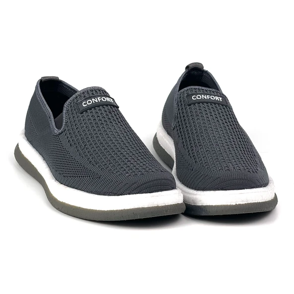 Erkek Gri Çok Hafif Triko Bağcıksız Esnek Hafif Günlük Casual Sneaker Spor Ayakkabı - 3