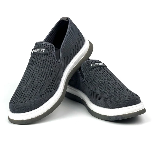 Erkek Gri Çok Hafif Triko Bağcıksız Esnek Hafif Günlük Casual Sneaker Spor Ayakkabı - 4