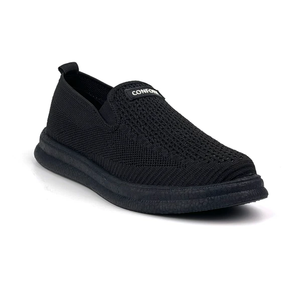 Erkek Siyah Çok Hafif Triko Bağcıksız Esnek Hafif Günlük Casual Sneaker Spor Ayakkabı - 3