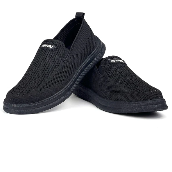 Erkek Siyah Çok Hafif Triko Bağcıksız Esnek Hafif Günlük Casual Sneaker Spor Ayakkabı - Resim 4