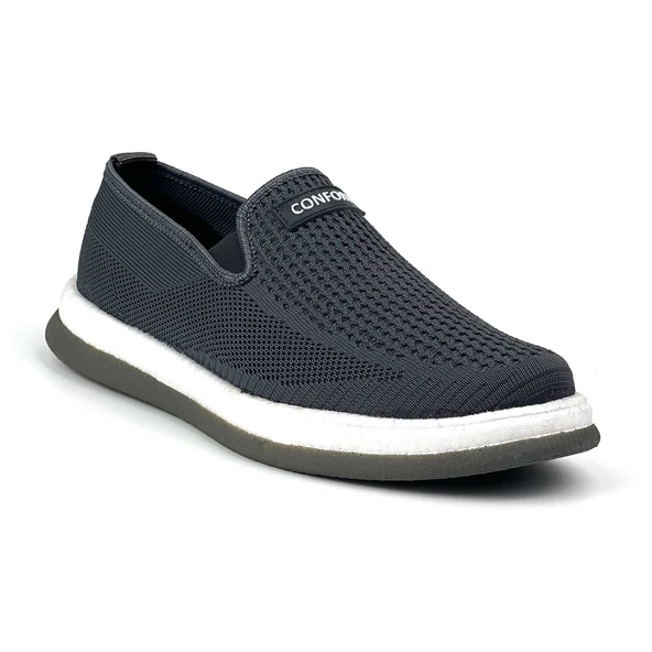 Erkek Gri Çok Hafif Triko Bağcıksız Esnek Hafif Günlük Casual Sneaker Spor Ayakkabı - 2