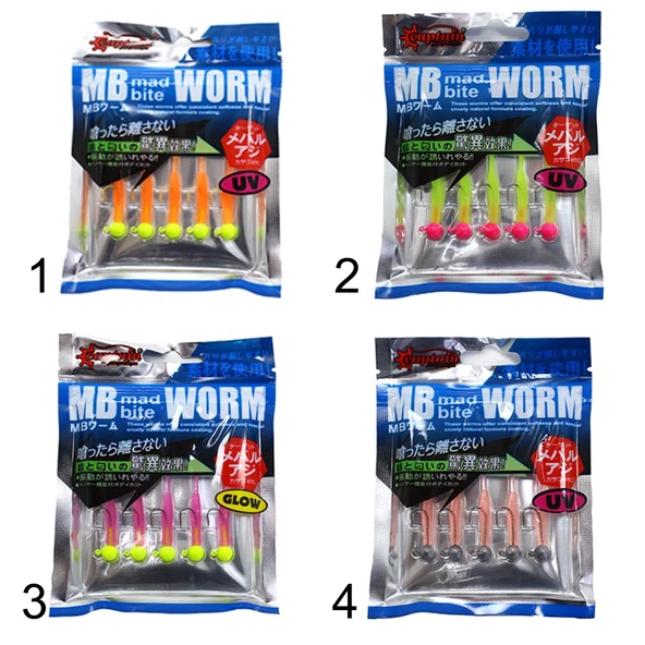 Captain 3521 Mini Worm 4.5cm Jig Headli LRF Silikon Yem 5'li SET  01