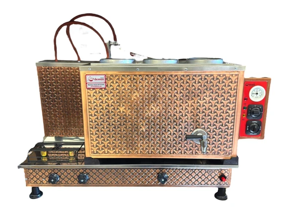Demsu Plus 3 Demlikli Antik Bakır Meşale Desen Elektrik + Gazlı Full Otomatik Çay Kazanı